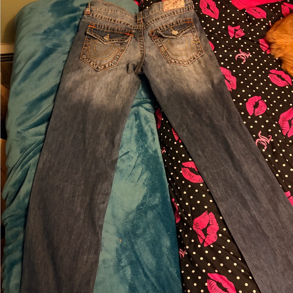 True Religion Women's Straight Leg Jeans in Medium Blue Wash